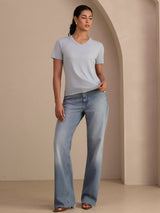 [Grayish Blue] SilkSilky  Short Sleeve V Neck Women's T-Shirt 007