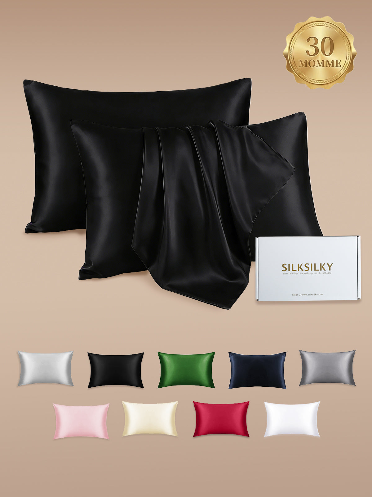 [Black] SilkSilky  30Momme Pure Silk Pillowcase 001