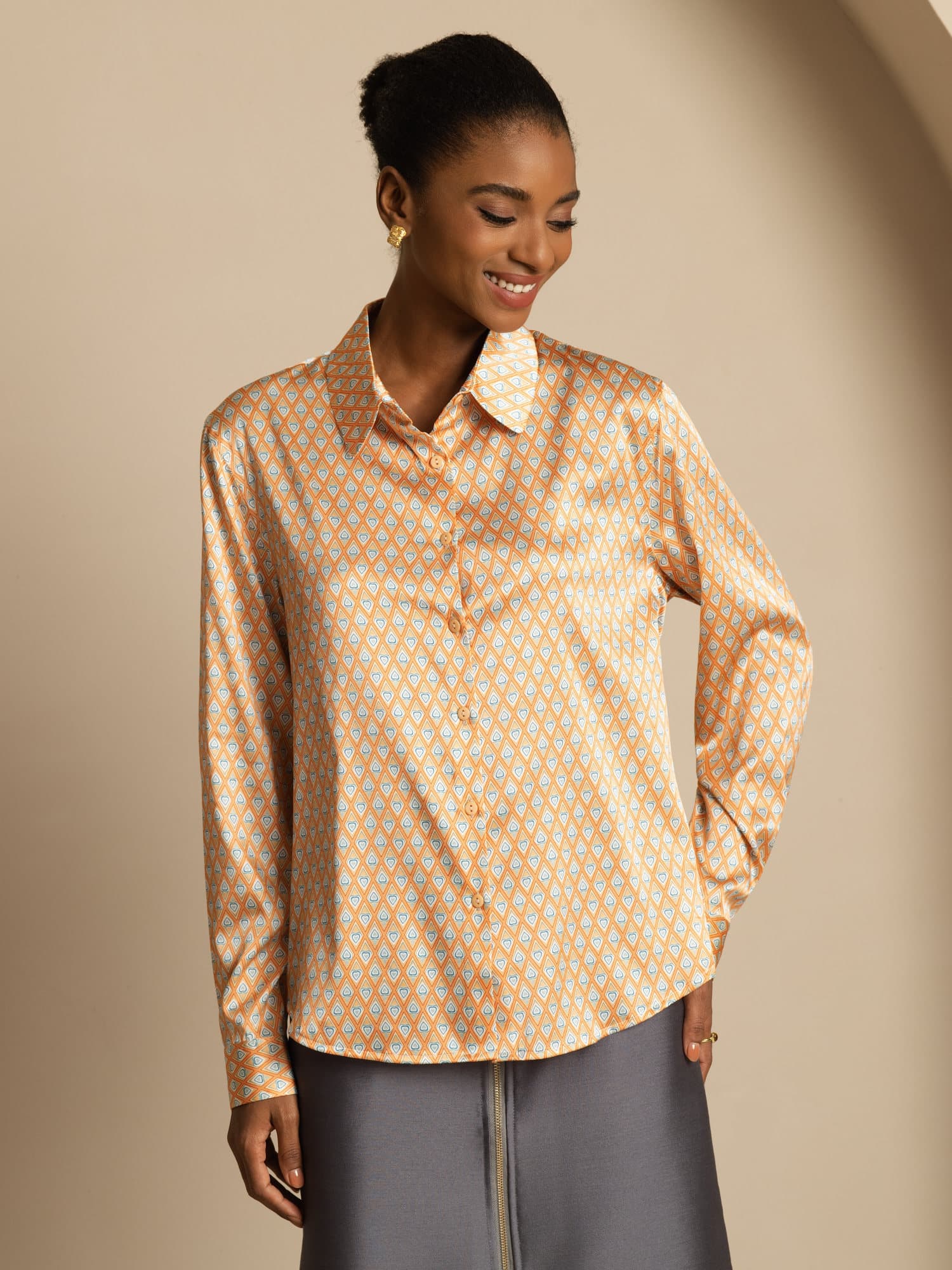 [Floral] SilkSilky  Silk Long Sleeve Lapel Collar Women's Shirt 003