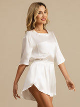 [White] SilkSilky  Short Sleeve Round Neck Women's Pajamas 003