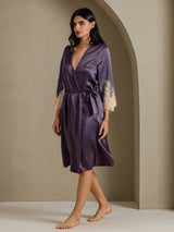 [Purple Gray] SilkSilky  3/4 Sleeve Women's Robe 008