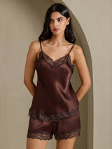 [Brown] SilkSilky  Spaghetti Strap V Neck Camisole Set 005
