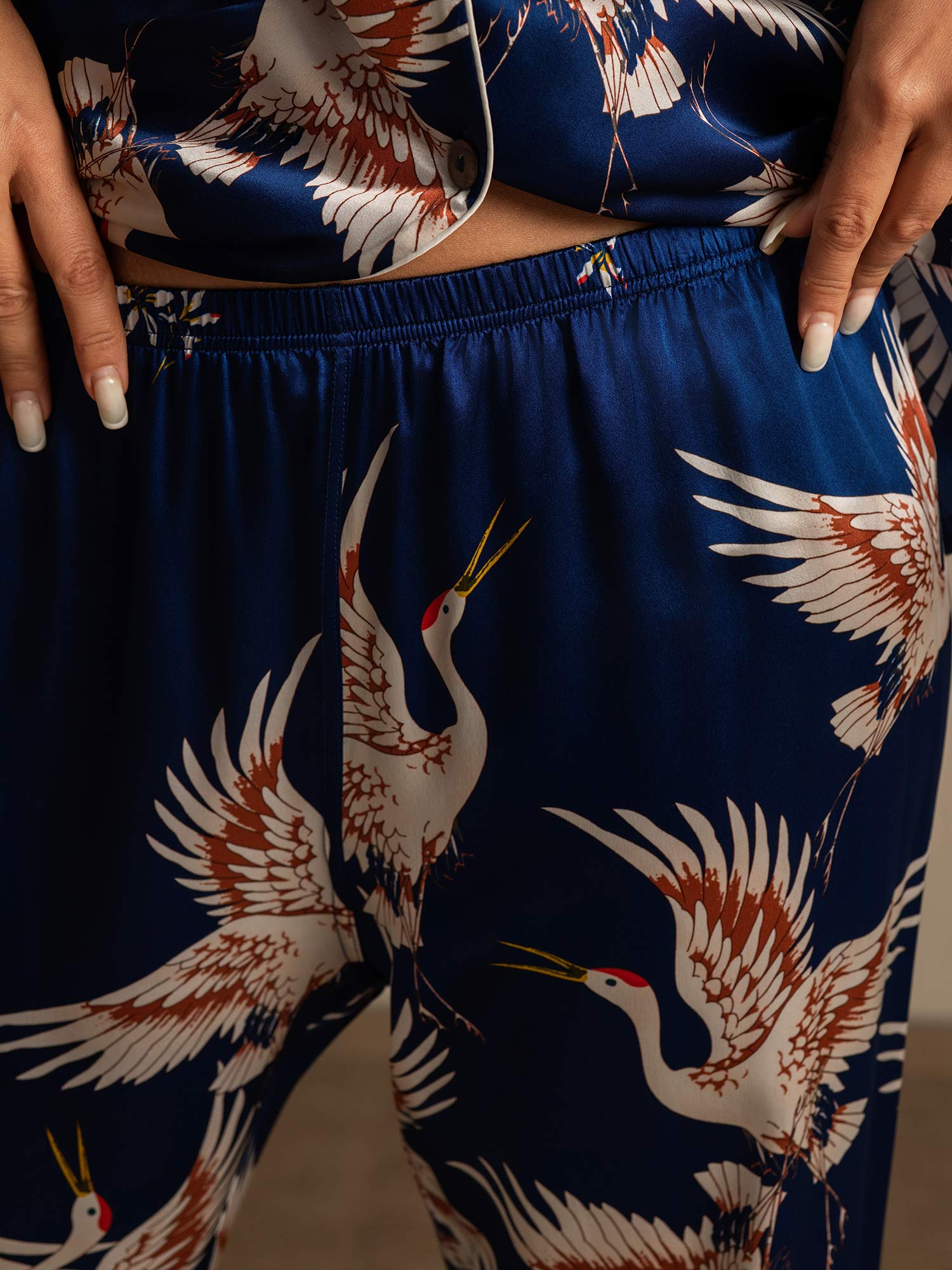 [Dark Blue] SilkSilky  19Momme Pure Silk Notch Collar Women's Pajamas 010,