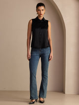 [Black] SilkSilky  Sleeveless Lapel Collar Women's Shirt 006