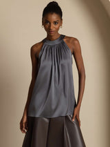 [Dark Gray] SilkSilky  Sleeveless Halter Women's T-Shirt 001