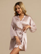 [Pink Heart Geo] SilkSilky  Long Sleeve Women's Robe 001