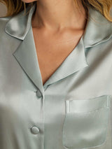 [Light Blue] SilkSilky  Pure Silk Notch Collar Women's Pajamas 007,