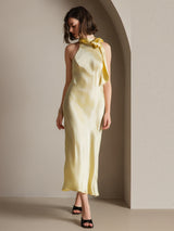 [Light Yellow] SilkSilky  Sleeveless Tie Neck Dress 008