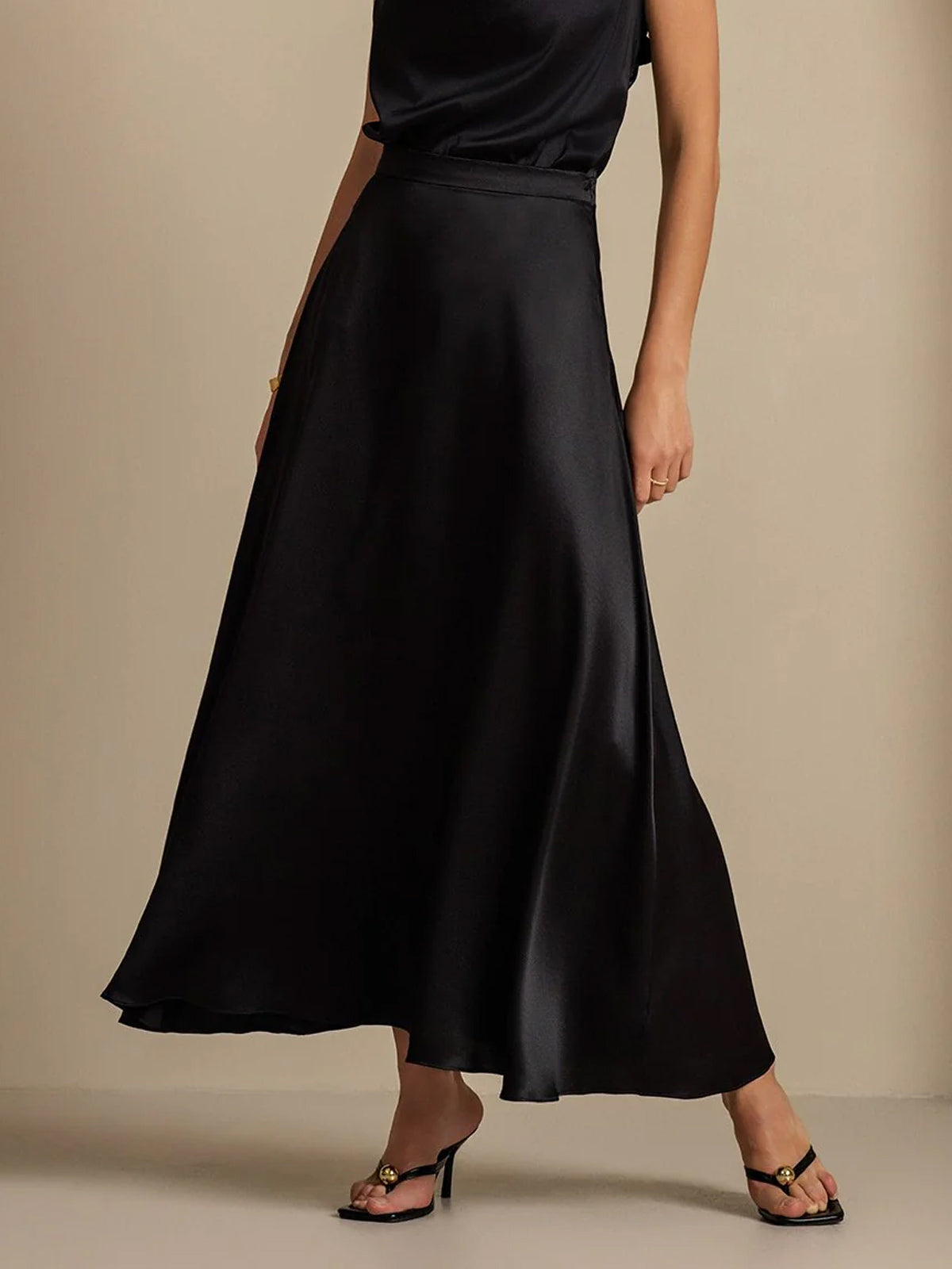 [Black] SilkSilky  19Momme Silk Skirt 001,