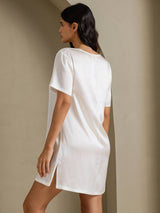 [White] SilkSilky  Half Sleeve V Neck Nightgown 002