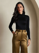[Black] SilkSilky  Silk Jersey Long Sleeve Turtle Neck Women's T-Shirt 005