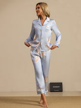 [Light Blue] SilkSilky  19Momme Long Sleeve Notch Collar Women's Pajamas 001