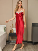 [Wine] SilkSilky  Spaghetti Strap V Neck Dress 005
