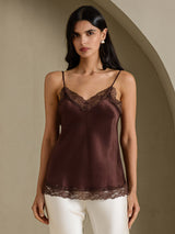 [Brown] SilkSilky  Spaghetti Strap V Neck Camisole Top 001