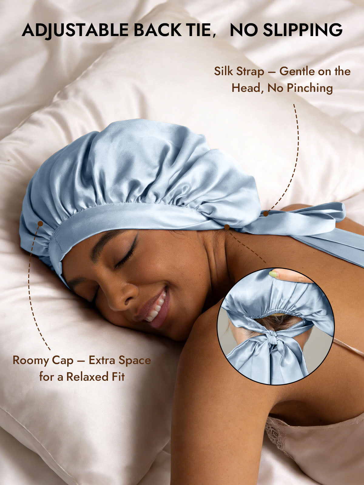 [Light Blue] SilkSilky  Pure Silk Sleep Cap 004