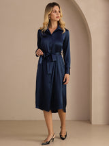 [Dark Blue] SilkSilky Long Sleeve Lapel Collar Dress 007