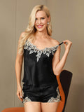 SilkSilky  Pure Silk Sleeveless V Neck Camisole Set Black 005