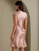 [Tuscany] SilkSilky  Cap Sleeve V Neck Nightgown 002