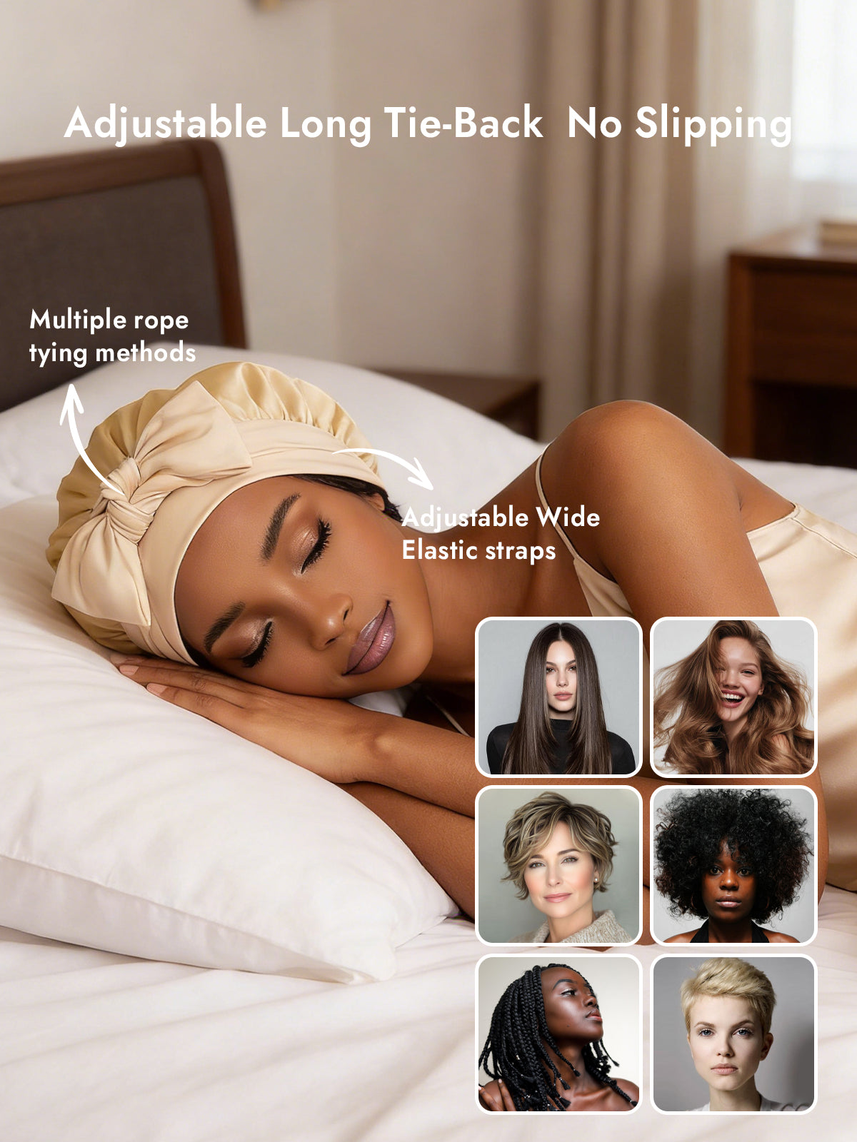 [Champagne] SilkSilky  Pure Silk Sleep Cap 004