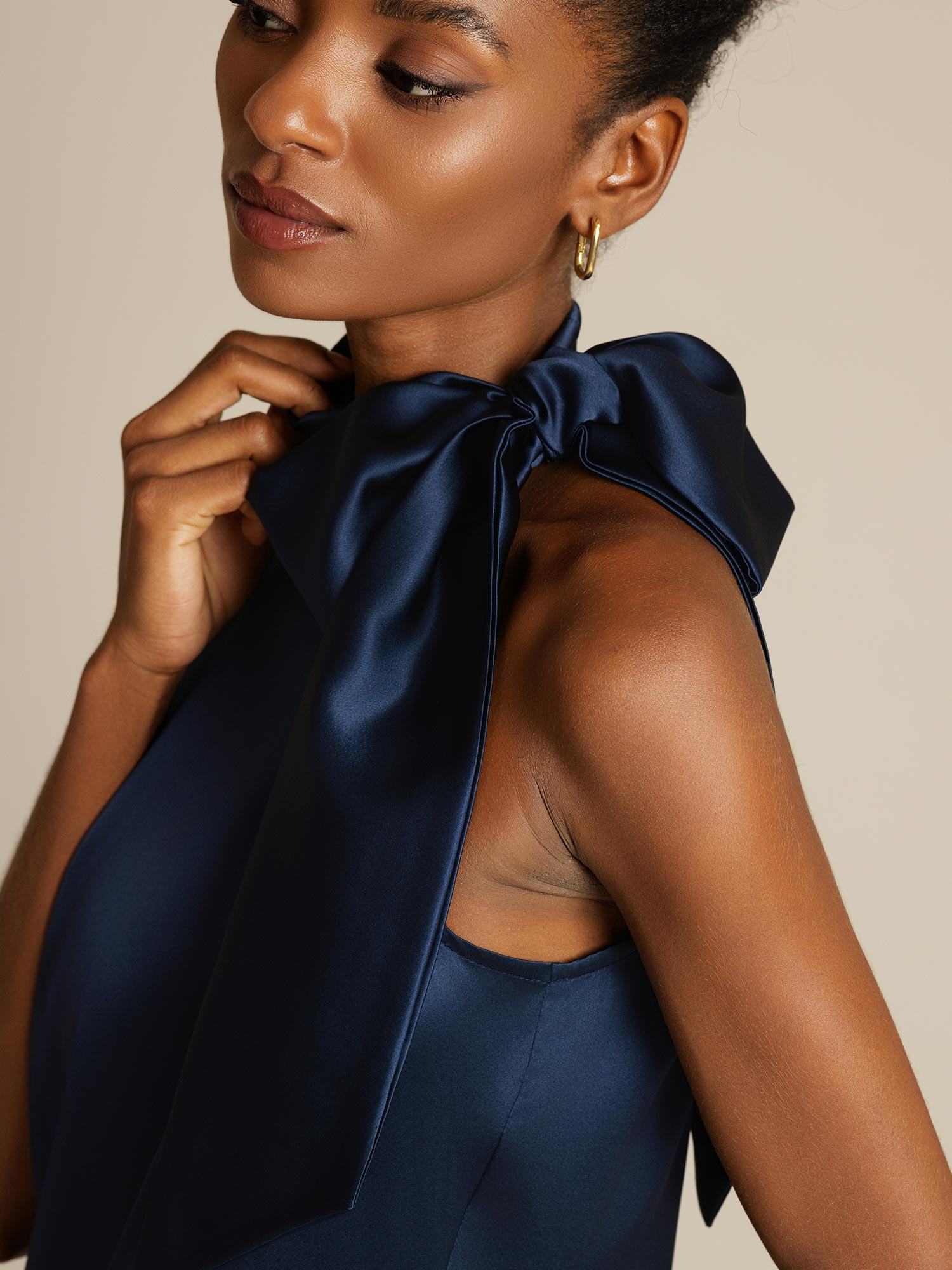 [Dark Blue] SilkSilky  19Momme Silk Tie Neck Dress 004,