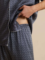 [Navy Ginkgo] SilkSilky  Short Sleeve Notch Collar Men's Pajamas 008