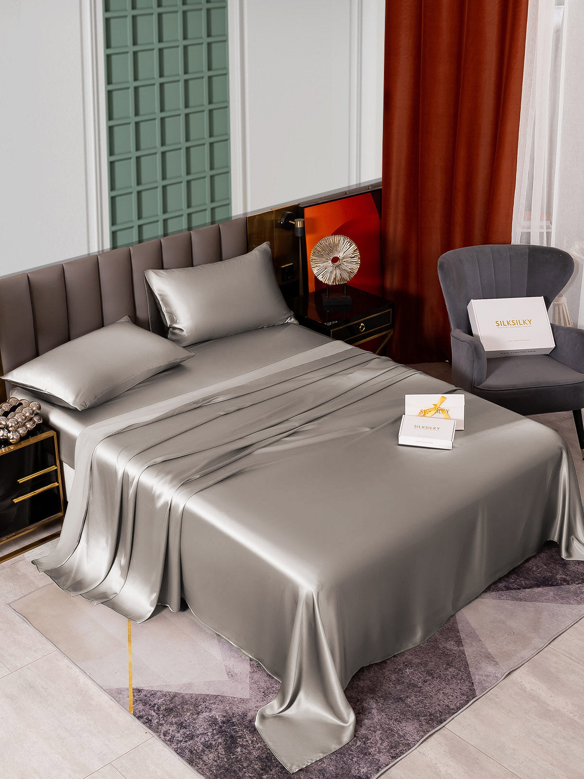 [Gray] SilkSilky  25Momme Bedding Set 002