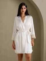 [White] SilkSilky  3/4 Sleeve Women's Robe 006