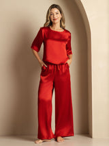 [Wine] SilkSilky  Half Sleeve Round Neck Women's Pajamas 001
