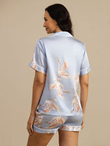 [Light Blue] SilkSilky  19Momme Short Sleeve Notch Collar Women's Pajamas 002