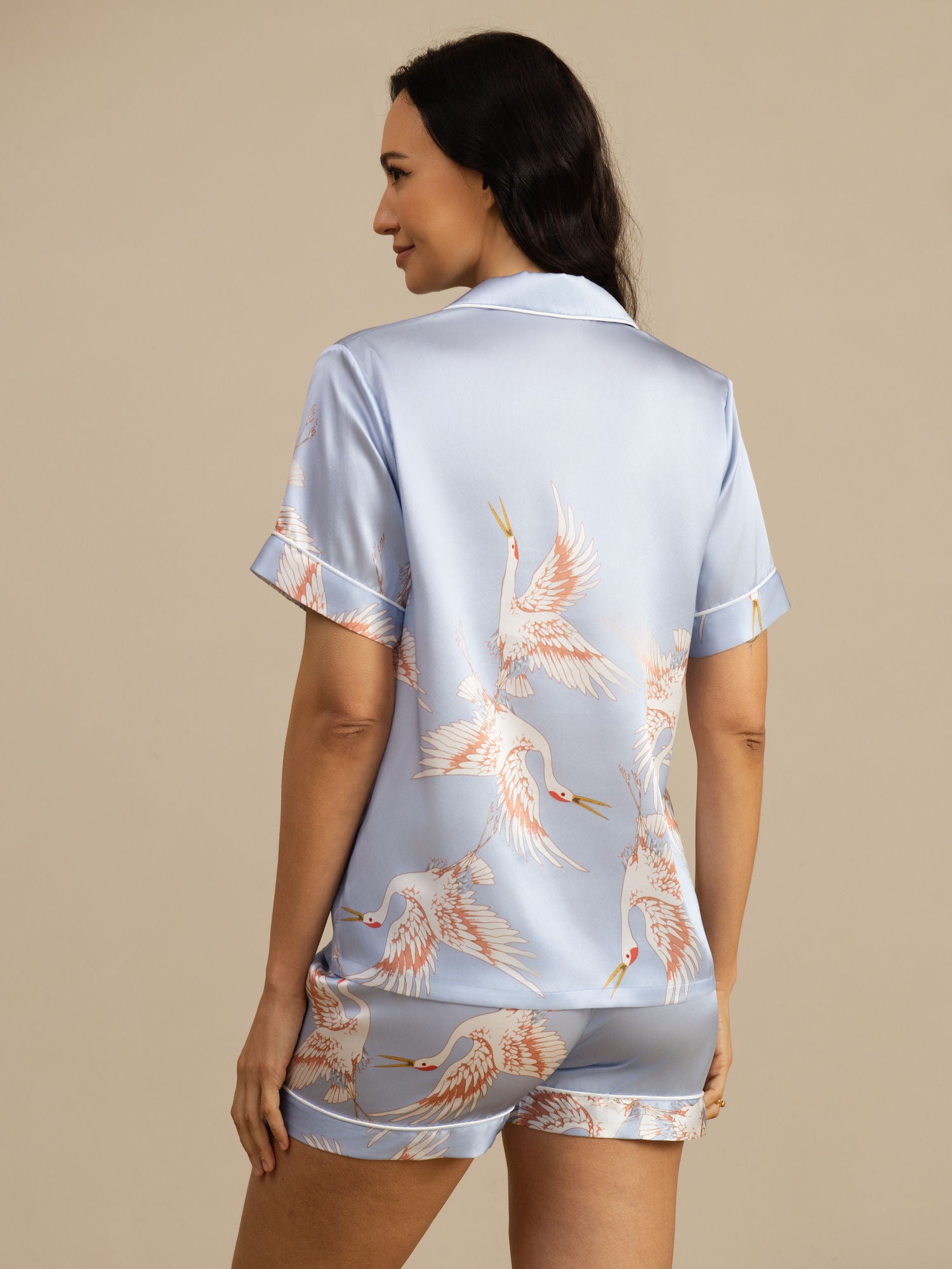 [Light Blue] SilkSilky  19Momme Short Sleeve Notch Collar Women's Pajamas 002