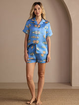 [Blue Fish] SilkSilky Short Sleeve Lapel Collar Women's Pajamas 005