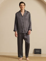 [Black Ginkgo] SilkSilky  19Momme Long Sleeve Notch Collar Men's Pajamas 007