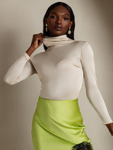 [Beige] SilkSilky  Silk Jersey Long Sleeve Turtle Neck Women's T-Shirt 003