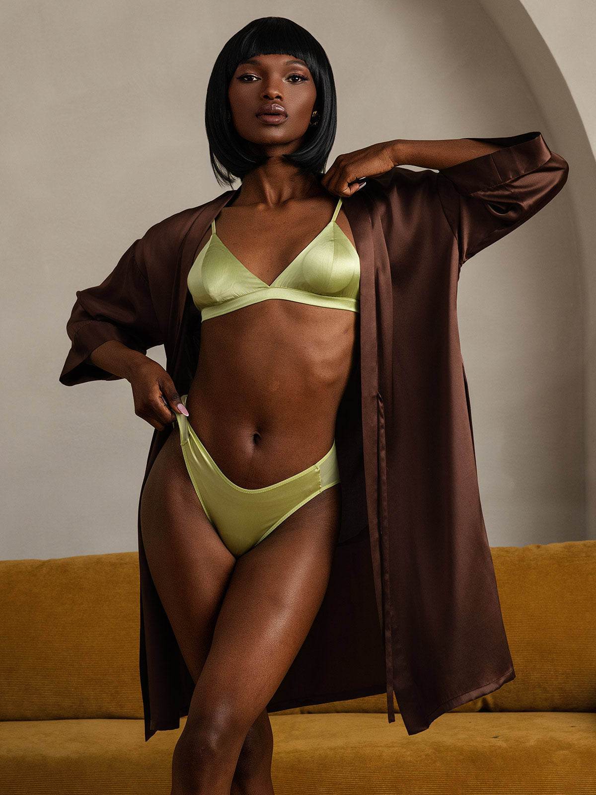 [Coffee] SilkSilky  Pure Silk Womens Robe 003