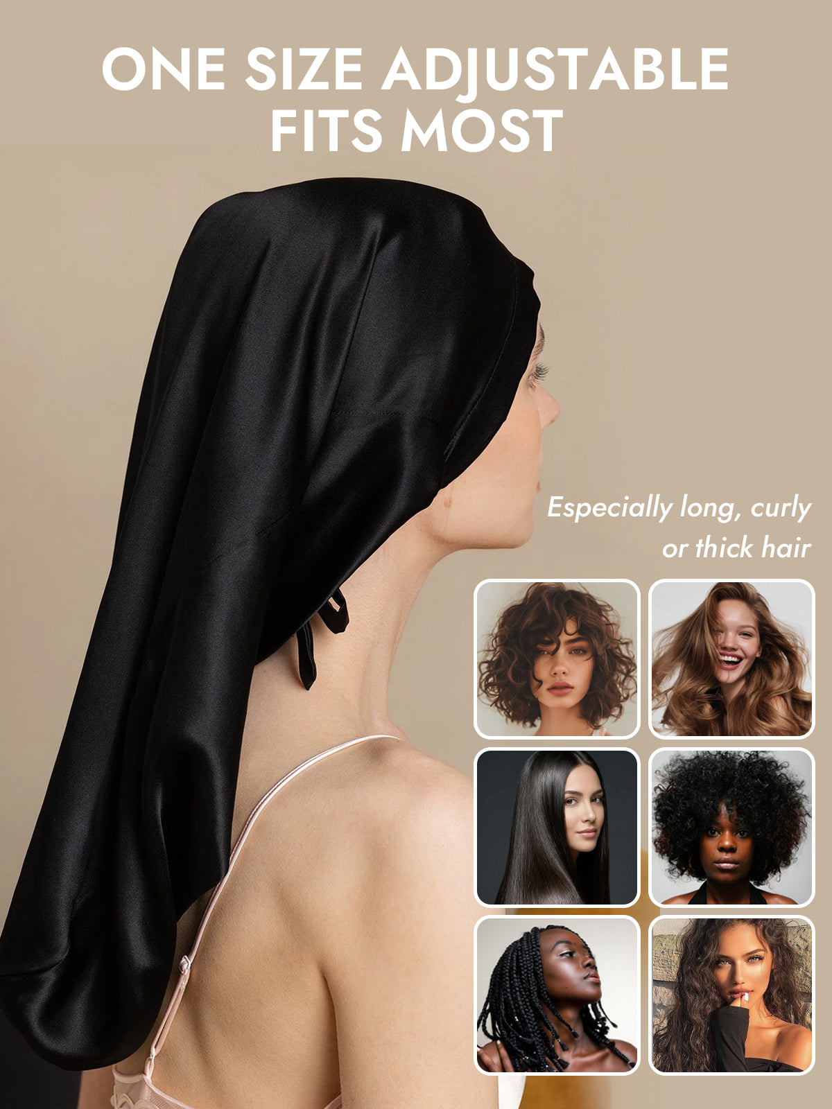 [Black] SilkSilky  Pure Silk Sleep Cap 006