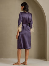 [Purple Gray] SilkSilky  3/4 Sleeve Women's Robe 002