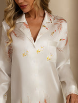 [White] SilkSilky  19Momme Long Sleeve Notch Collar Nightshirt 004