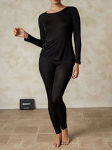 [Black] SilkSilky  Long Sleeve Round Neck Women's Long Johns 003