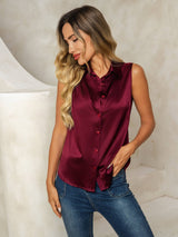 [Dark Red] SilkSilky  Sleeveless Lapel Collar Women's Shirt 005