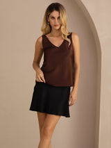 [Coffee] SilkSilky  Sleeveless V Neck Camisole Top 005