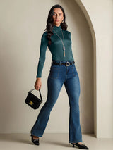 [Dark Green] SilkSilky  Silk Jersey Long Sleeve Turtle Neck Women's T-Shirt 006