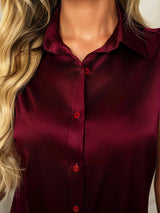 [Dark Red] SilkSilky  Sleeveless Lapel Collar Women's Shirt 004
