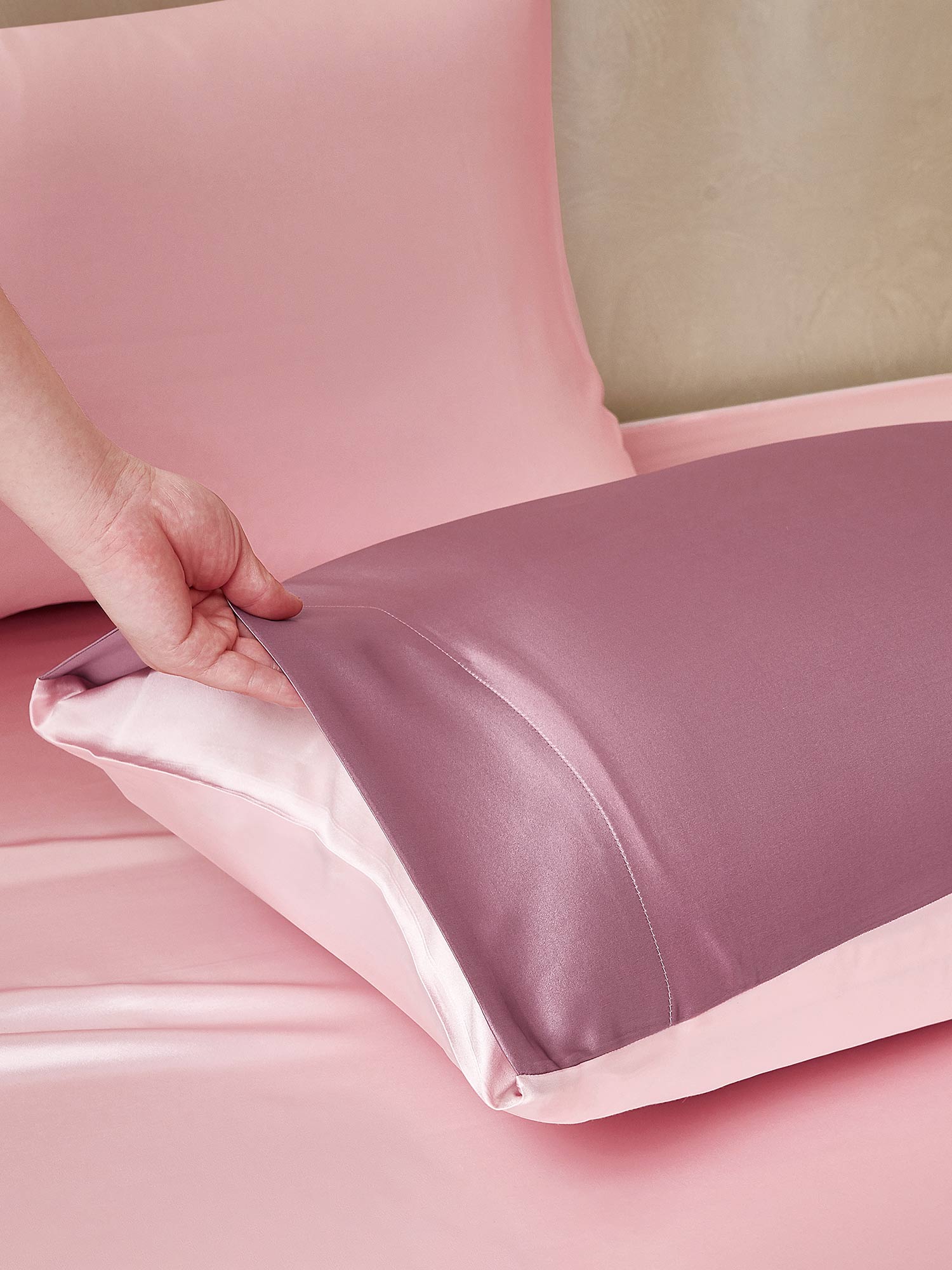 [PaleMauve+LightPink] SilkSilky  19Momme Pure Silk Bedding Set 005,