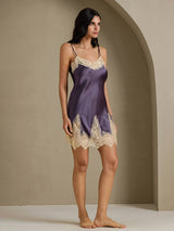 [Purple Gray] SilkSilky  Spaghetti Strap V Neck Nightgown 011