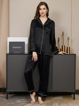 [Black] SilkSilky  Long Sleeve Notch Collar Women's Pajamas 005