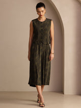 [Pine Vintage] SilkSilky Sleeveless Crew Neck Women's Outfit Sets 005