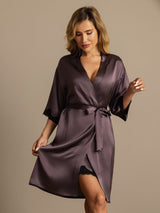 [Purple Gray] SilkSilky  Half Sleeve Women's Robe 001