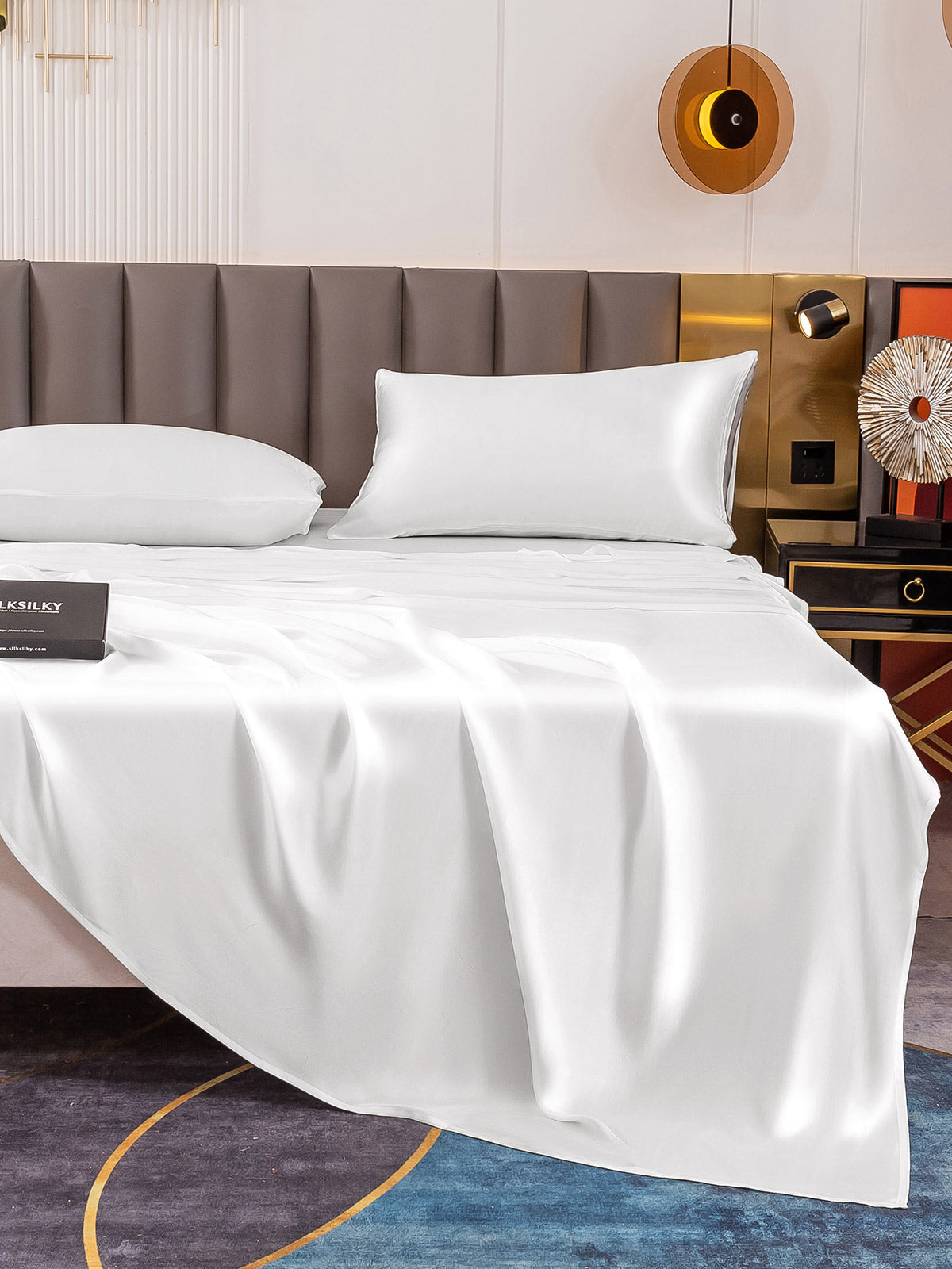 [White] SilkSilky  19Momme Pure Silk Bedding Set 006