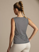 [White Stripe] SilkSilky  100% Silk Jersey Sleeveless Round Neck Camisole Top 002