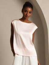 [Pink] SilkSilky  Cap Sleeve Round Neck Women's T-Shirt 001